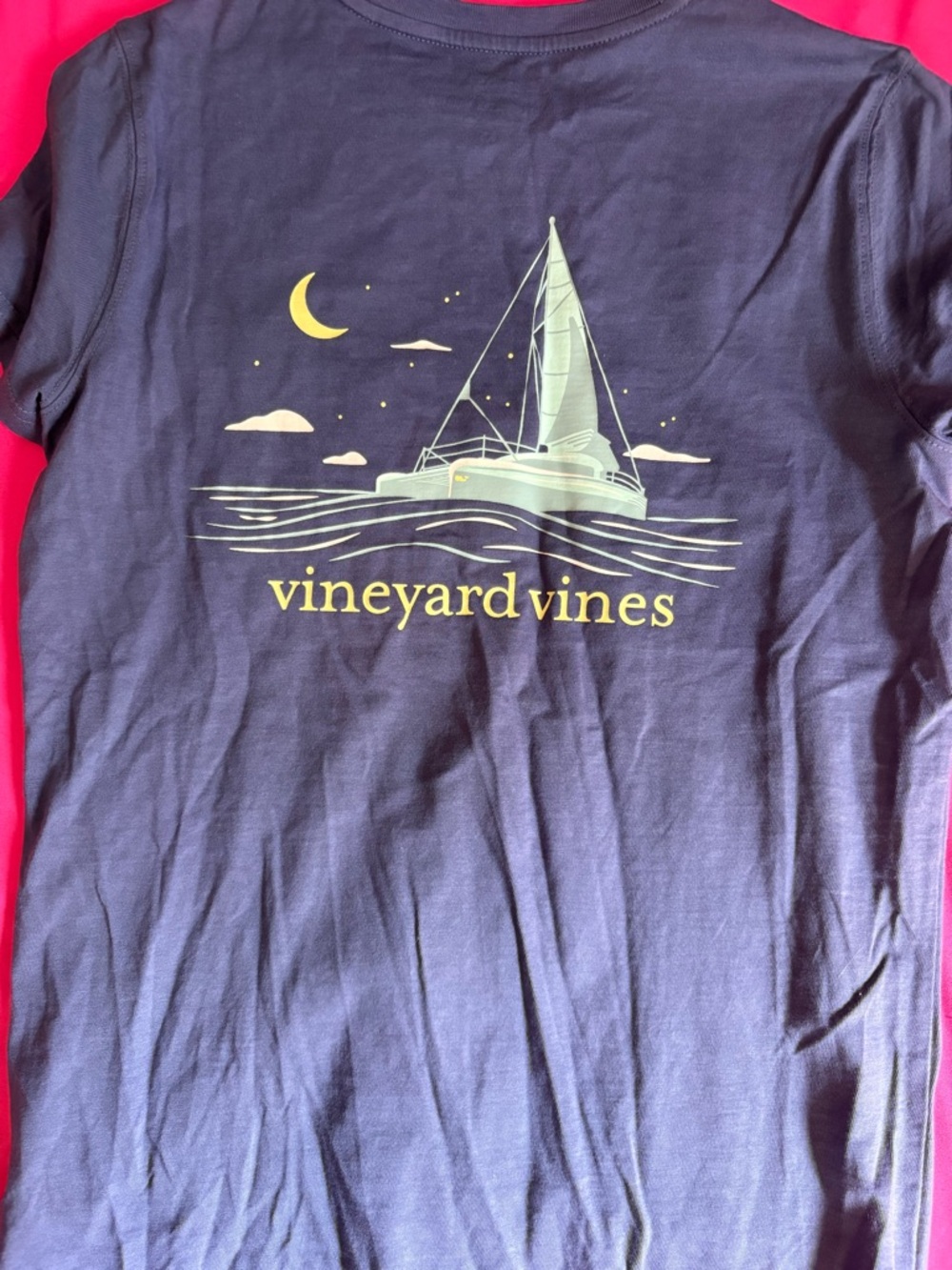 Vineyard Vines Navy Sailboat Night Graphic Tee with Yellow Print